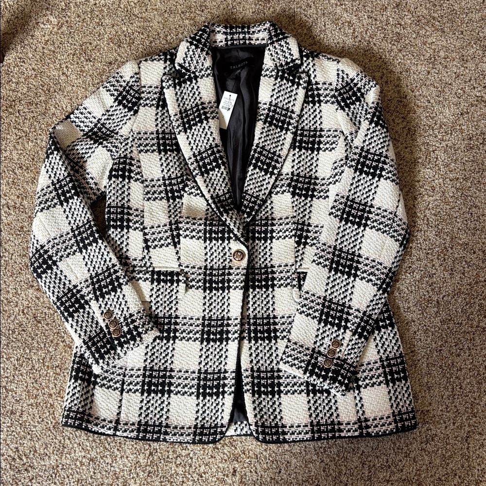 Talbots Black and Cream Textured Blazer